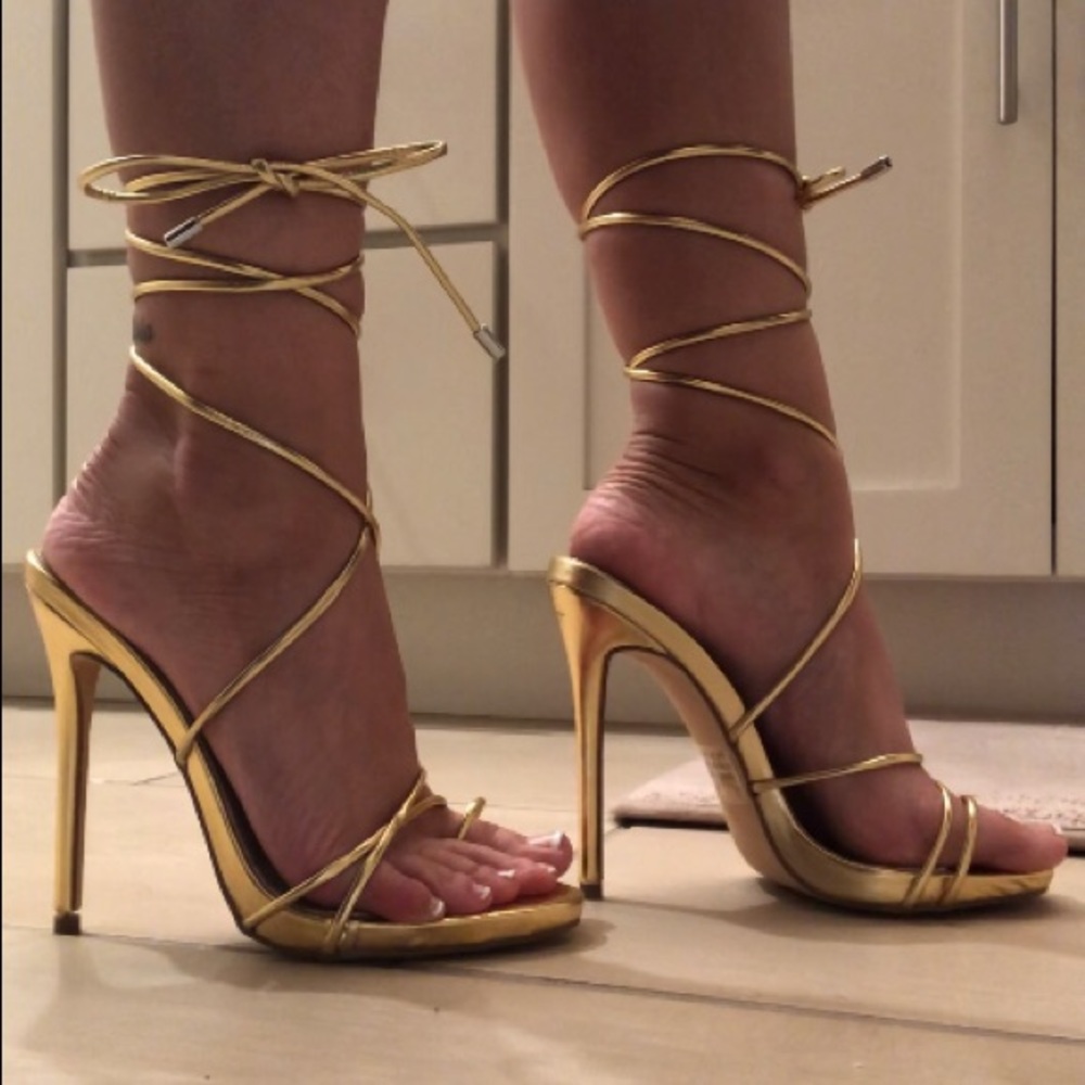 Gold Lace Up Heels